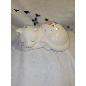 Vintage Lasting Products USA White Ceramic Sleeping Floral Cat